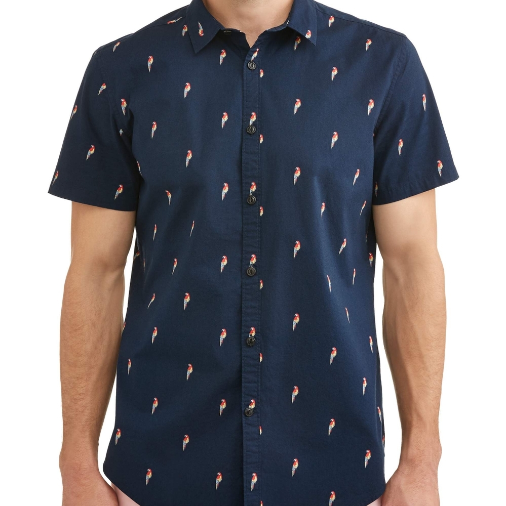 George 3X parrot print short sleeve button down shirt